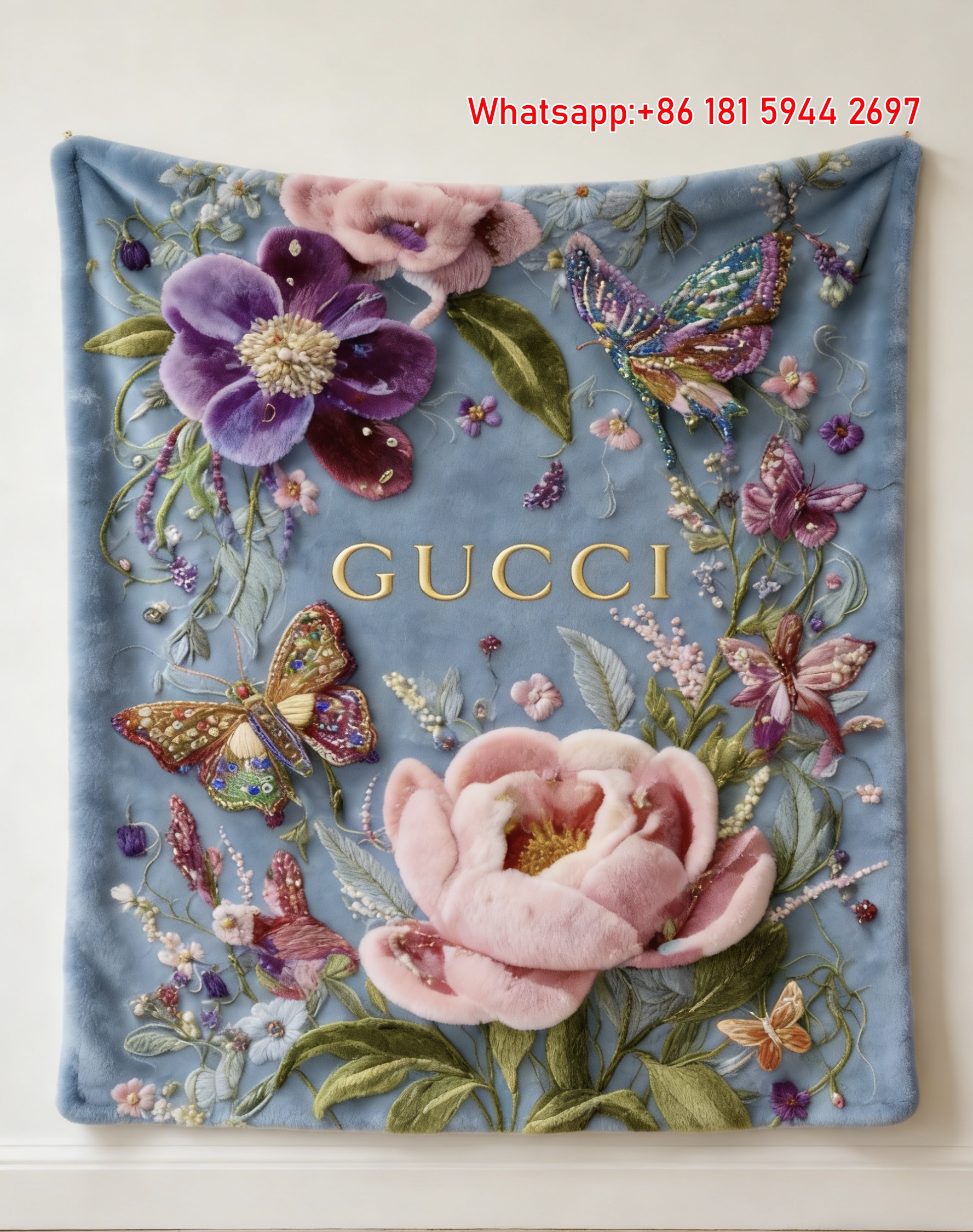 Gucci Embroidered Floral & Butterfly Throw blankets Gucci Stitched Garden Tapestry IMG_2811